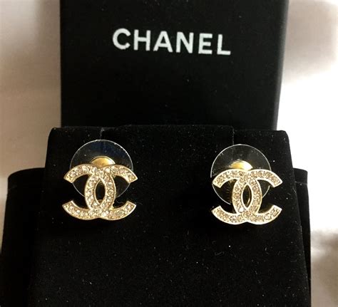 crystal chanel cc earrings|authentic chanel logo stud earrings.